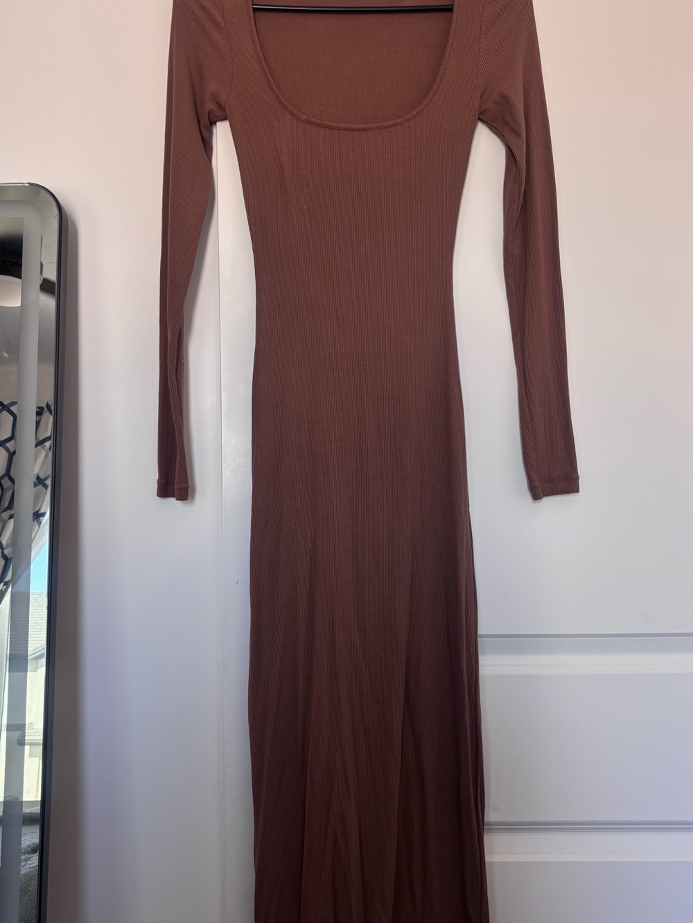 Long Sleeve Scoop Neck Maxi Dress in Brown